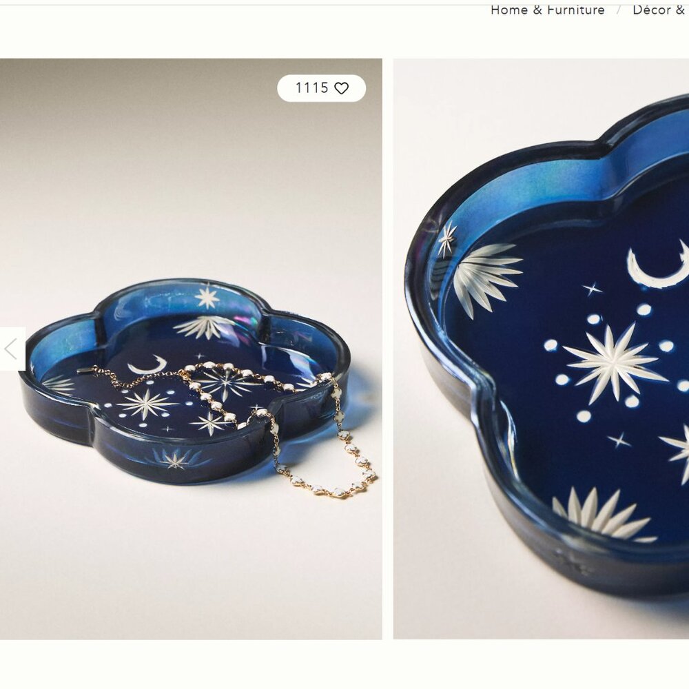 Anthropologie Luna Etched Glass Vanity Tray Blue Stars Celestial NEW NWT